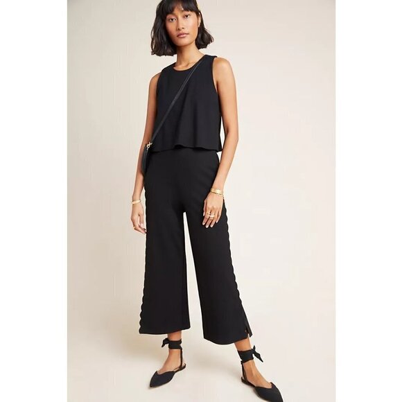 Anthropologie Freya Scalloped Jumpsuit Black Size 0 - Picture 1 of 16